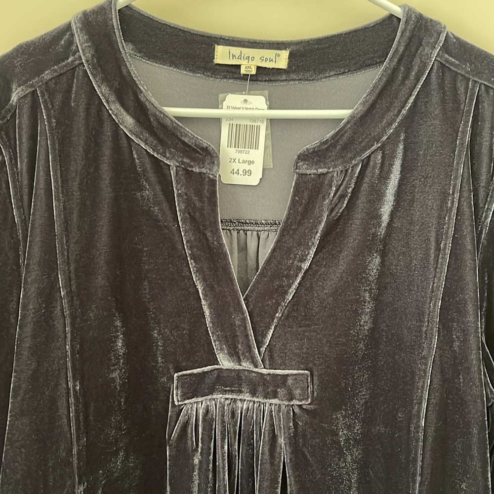 Indigo Soul Velvet V Notch Dress Blue NWT 2X Plus Size Baby Doll Style N… - Picture 2 of 10